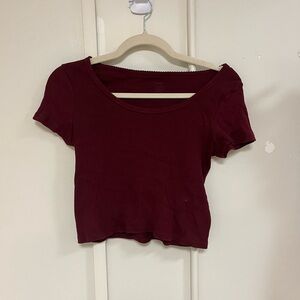 Brandy Melville Red Crop Top with Cut Out Style and Short Sleeves